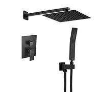 SLOPSS Ceiling Mount Shower System with Tub Spout, 3-Function Shower Faucet Set with Rain Shower Head and Handheld, Shower Trim Kit with Rough-in Valve, Brushed Gold,8 Inches.8 Inches-A