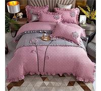SLOPSS Chic Ruffle with Handmade Flowers Bedspread Quilt Zipper Closure Cotton Soft Quilted Duvet Cover Set 4pcs Full Queen 8m Bed-4 (Color (3)