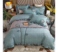 SLOPSS Chic Ruffle with Handmade Flowers Bedspread Quilt Zipper Closure Cotton Soft Quilted Duvet Cover Set 4pcs Full Queen 8m Bed-4 (Color (1)