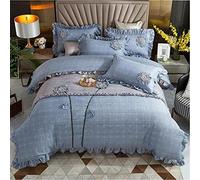 SLOPSS Chic Ruffle with Handmade Flowers Bedspread Quilt Zipper Closure Cotton Soft Quilted Duvet Cover Set 4pcs Full Queen 8m Bed-4 (Color (4)