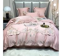SLOPSS Chinese Long-Staple Pure Four-Piece American Embroidery Cotton Quilt Cover Bed Linen (Color Size : (Pink 2m)