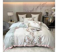 SLOPSS Chinese Style Plum Blossom Embroidered Duvet Luxury Egyptian Cotton Bedding Set Quilt Cover Sheet Pillowcases 8m Bed-2 (Color (2)