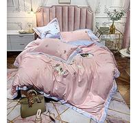 SLOPSS Cotton 100 Bedding Sets Quilt Cover Duvet Covers Set King Size Twin Double 220&Times;240Cm Cartoon Embroidery Navy Blue (Pink Queen)