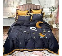 SLOPSS Cotton 100 Bedding Sets Quilt Cover Duvet Covers Set Size Twin Double 220&Times;240Cm Cartoon Embroidery Navy Pink (Blue King)