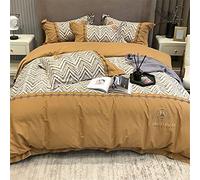 SLOPSS Cotton Brushed Embroidery Four-Piece Digital Printing Quilt Cover Sheet Thick Bedding (Color Blue Size : (Yellow 1.5m)
