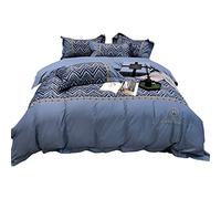 SLOPSS Cotton Brushed Embroidery Four-Piece Digital Printing Quilt Cover Sheet Thick Bedding (Color Size : (Blue 1.5m)