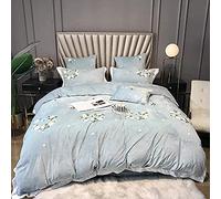 SLOPSS Covers Pink Soft Flannel Thick Warm Fabric Bedding Double Duvet Set Flowers Pcs Sets Quilt Cover 220 240CM (Blue King)