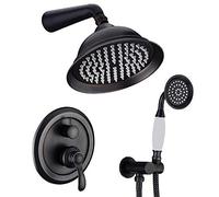 SLOPSS de Lluvia de Ducha de Lluvia Grifo de Ducha de Bronce Negro Juego de Ducha montada en la Pared de latón Juego de una Sola Ducha de Lluvia con Ducha de Mano, Cabeza de Ducha