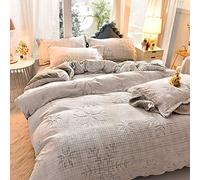 SLOPSS Double Christmas Duvet Covers King with Fitted Sheet Bedding Set Winter Quilt Cover Sets Soft Warm Flannel Twin Size elk 3D Engraving (Grey C Queen)