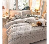 SLOPSS Double Christmas Duvet Covers with Fitted Sheet Bedding Set Winter Quilt Cover Sets Soft Warm Flannel Twin Size elk 3D Engraving (Grey B King)