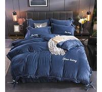 SLOPSS Double Covers Green Size Duvet with Fitted Bedding Set Winter Quilt Cover Sets Flat Sheet Soft (Blue King)