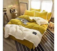SLOPSS Double Fleece Winter Duvet Bedding Set Quilt Cover Sets Flat Sheet Super Soft Warm Thick Twin 4 Pcs Beige (Yellow King)