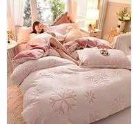SLOPSS Double Grey Christmas Duvet Covers King with Fitted Sheet Bedding Set Winter Quilt Cover Sets Soft Warm Flannel Twin Size elk 3D Engraving (Pink C Queen)