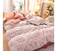 SLOPSS Double Grey Christmas Duvet Covers with Fitted Sheet Bedding Set Winter Quilt Cover Sets Soft Warm Flannel Twin Size elk 3D Engraving (Pink B King)