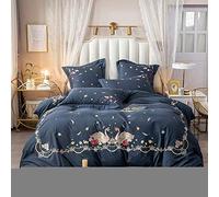 SLOPSS Double Set Grey Bedding Sets Duvet Covers Quilt Cover Flat Sheet Pillowcases 4Pcs Cotton Size Twin (Blue King)