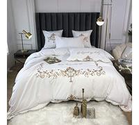 SLOPSS Double Set Size Duvet Covers Bedding Sets Quilt Cover Flat Sheet Pillowcases 4pcs Cotton Embroidery (White King)