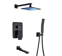 SLOPSS Ducha Ducha Ducha Mate de baño Negro Showe Grifo Lluvia Cabezal de Ducha led bañera de Agua de Agua de Agua montada bañera de Ducha de Ducha Juego de Ducha, Ducha de 8 Pulgadas Juego de Ducha