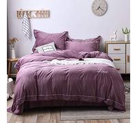 SLOPSS Duvet Bedding Set Bed Quilt Cover Sets Flat Sheet Twin King Double Size Soft Warm Flannel Thick Gray Blue Green (Purple Queen)