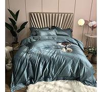 SLOPSS Duvet Bedding Set Thread Count Egyptian Cotton Double Queen Size pcs Quilt Cover Flat Sheet 270 cm+2 Pillowcases (Blue King)