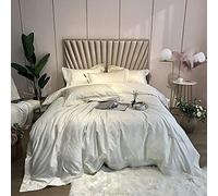 SLOPSS Duvet Bedding Set Thread Count Egyptian Cotton Double Queen Size pcs Quilt Cover Flat Sheet 270 cm+2 Pillowcases (White Full)