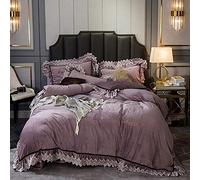SLOPSS Duvet Yellow Velvet Bedding Set Bed Winter Twin King Double Size Soft Warm Flannel 4 Pcs Quilt Cover Sets (Purple Queen)
