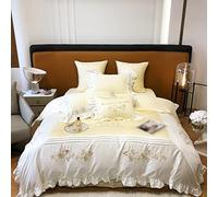 SLOPSS Egyptian Cotton Bedding Set Embroidery Ruffles Duvet/Quilt Cover Bed Linen Pillow Shams (Color Size : Queen (A King 220X240cm 4pcs)