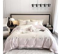 SLOPSS Egyptian Cotton Flowers Embroidery Girl Bedding Cherry Blossoms Quilt Cover Set Bed Linen Pillow Shams (Color Size : (A Queen 200X230cm 4pcs)