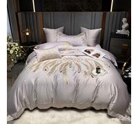 SLOPSS Embroidery Bedding Set TC Cotton Feather Duvet Cover Sets Bed Linen Pillowcase Quilt Covers (Color : Queen (A King Size 4pcs)