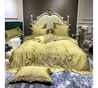 SLOPSS European-Style Palace Style Double-Strand Horse Four-Piece Set Heavy Embroidered Quilt Cover Villa Cotton Bedding (Color Blue Size : (Yellow 4piece Suit 1.8m)