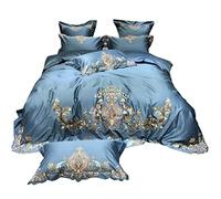SLOPSS European-Style Palace Style Double-Strand Horse Four-Piece Set Heavy Embroidered Quilt Cover Villa Cotton Bedding (Color Size : (Blue 6piece Suit 2m)