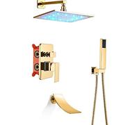 SLOPSS Faucets,Faucet/Tap,Led Shower led Shower Faucet with Waterfall Tub Spout Shower Combo Set with Handheld Sprayer and Rain Shower Head Tub and Shower Trim Kit/Type B/12 Ines