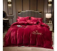 SLOPSS Fleece Duvet Bedding with Matching Pillowcase and Cosy Soft Warm Flannel Quilt Cover Set (Color Size : Double) (Red Full)