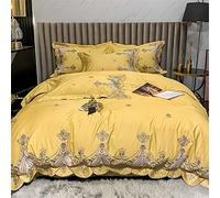 SLOPSS Four-Piece Long-Staple Pure European-Style Embroidery Cotton Quilt Cover Sheet Double Bed (Color Blue Size : (Yellow 1.8m)