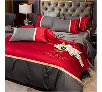 SLOPSS Four- Piece Set All Pure Cotton Thickening Embroidery Quilt Cover Sheet Fitted European- Style 8m Bed-1 (Color (1)