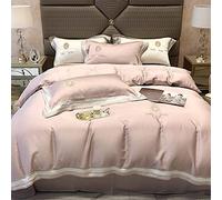 SLOPSS French Double-Sided Tencel Four-Piece Solid Embroidery Sleeping Quilt Cover Sheet Summer Style Bedding (Color A Size : (D 2m)