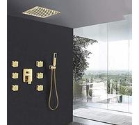 SLOPSS Gold Shower Faucets Set Gold Ultra Thin Shower Head 6pcs Massage SPA Jets Shower 3-Way Mixer Tap Bath Gold Shower Kit-10 Inch Full Set,8 Inch Full Set