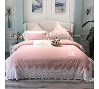 SLOPSS Home Textile French Long-Staple Four-Piece Princess Style Lace Quilt Cover Pure Cotton Bedding (Color Size : (Pink 1.5m)