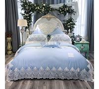 SLOPSS Home Textile French Long-Staple Four-Piece Princess Style Lace Quilt Cover Pure Cotton Bedding (Color Pink Size : (Blue 1.8m)