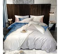 SLOPSS Home Textile Spring and Summer Silk Cotton Four-Piece Contrast Stitching Quilt Cover Sheet Silky Bedding Size (Color 7 1.8m)