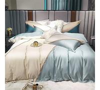 SLOPSS Home Textile Spring and Summer Silk Cotton Four-Piece Contrast Stitching Quilt Cover Sheet Silky Bedding Size (Color 4 1.8m)