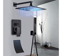 SLOPSS Juego de Grifo de Ducha de Bronce Negro de Lujo para el Grifo de Ducha de Lluvia de Montaje de Pared de 3 Funciones con bañera de Ducha Manual con una batidora fría fría, Juego de Ducha de