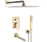 SLOPSS Juegos de Ducha para baño Lujoso Cepillado Ducha Dorado Ducha Grifo girado bañera bocadera de la Pared de la Pared Lluvia Ducha Ducha Ducha Ducha Grito de Ducha 12 Pulgadas 3 Maneras
