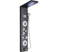 SLOPSS Juegos de Ducha para el baño Panel de Ducha LED Negro Cascada Rain de Ducha de Lluvia Juego de SPA Massaje de baño Jet Bail Columna de Ducha Temperatura Torre de Grifo 8006x Negro