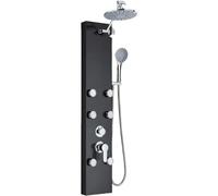 SLOPSS Juegos de Ducha para el baño Panel de Ducha Negro con Estante de Almacenamiento Rinava del Grifo de Ducha SPA Massage Bath Bath Ducher Columna Torre Torla de grifos 7006 Negro