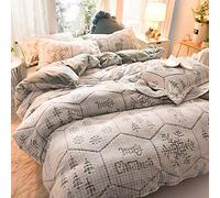 SLOPSS King and Pink Duvet Covers Bedding Double Bed with Fitted Sheet Winter Set Quilt Cover Sets Soft Warm Flannel Twin Size (Grey a Queen)
