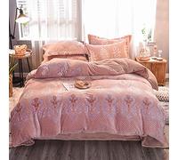 SLOPSS King Floral Duvet Covers Pink Bedding Double Bed with Fitted Sheet Winter Set Quilt Cover Sets Soft Warm Flannel Twin Size 3D Engraved (A Queen)