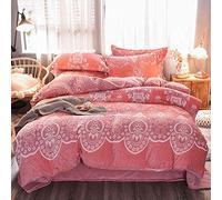 SLOPSS King Floral Duvet Covers Pink Bedding Double Bed with Fitted Sheet Winter Set Quilt Cover Sets Soft Warm Flannel Twin Size 3D Engraved (B Queen)