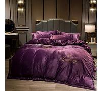 SLOPSS King Size Covers with Fitted Duvet Bedding Set Winter Double Quilt Cover Sets Flat Sheet Soft Warm (Purple Queen)