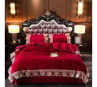 SLOPSS King Size Purple Covers Blue Winter Duvet Quilt Cover Sets Bedding Set Double Bed Flat Sheet Soft Warm Flannel Twin Lace Embroidery (Red Full)