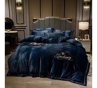 SLOPSS King Size Purple Covers with Fitted Duvet Bedding Set Winter Double Quilt Cover Sets Flat Sheet Soft Warm (Blue Queen)